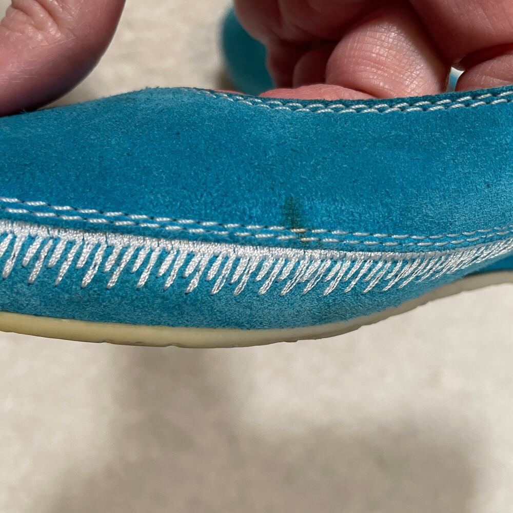 Bruno Magli Suede Skimmer Flats / Tiny Wedge Turquoise‎ Embroidered 6 N - Picture 8 of 10